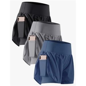 Women’s 2-in-1 Athletic Running Shorts w/ Phone Pockets | High Waist | 3-Pack